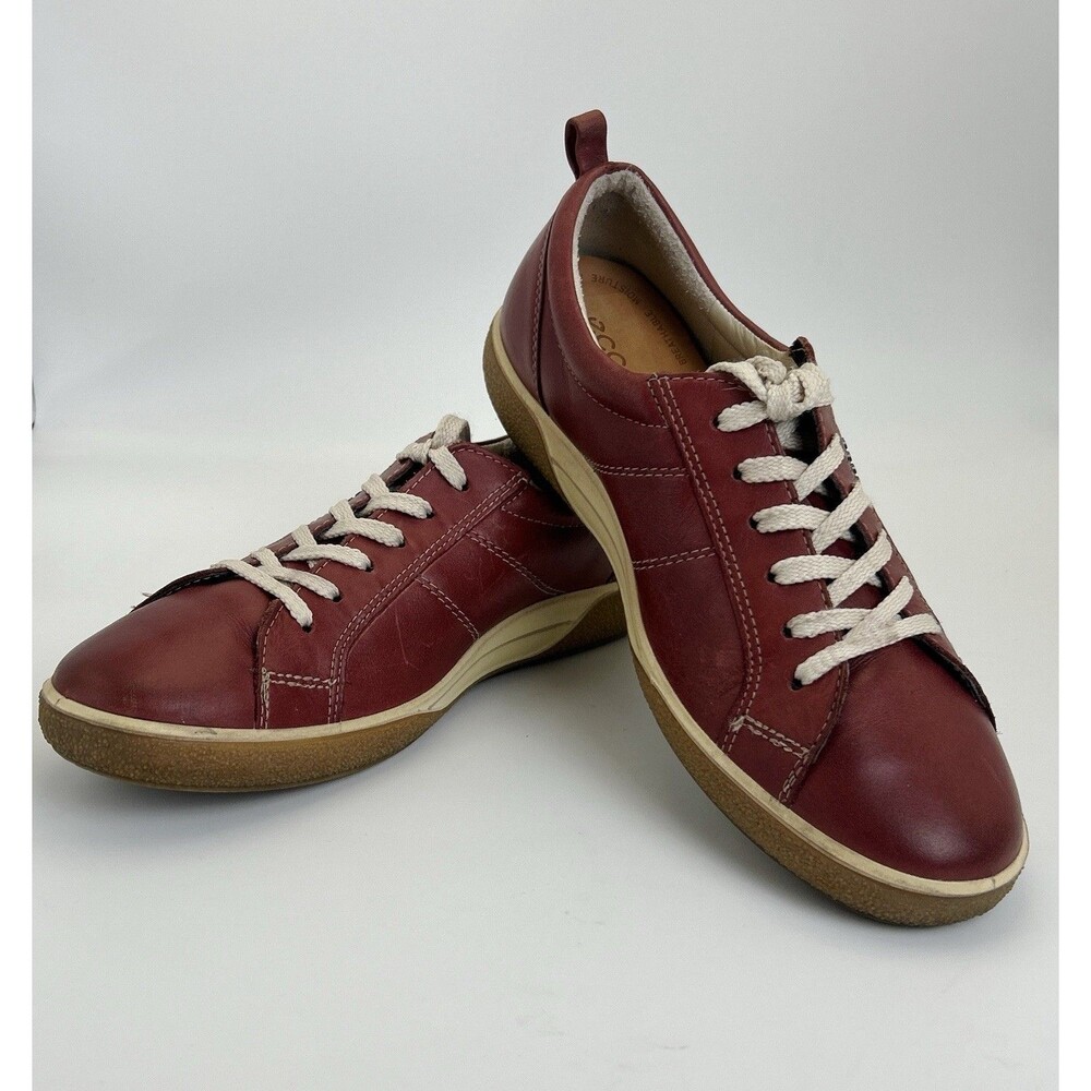 ECCO Chase II Tie Shoes Womens Sz 8-8.5 39 EU Port/Red Leather Lace Up Sneaker - Picture 2 of 9
